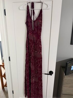 Peppermayo beaded backless gown Halter Maxi Dress